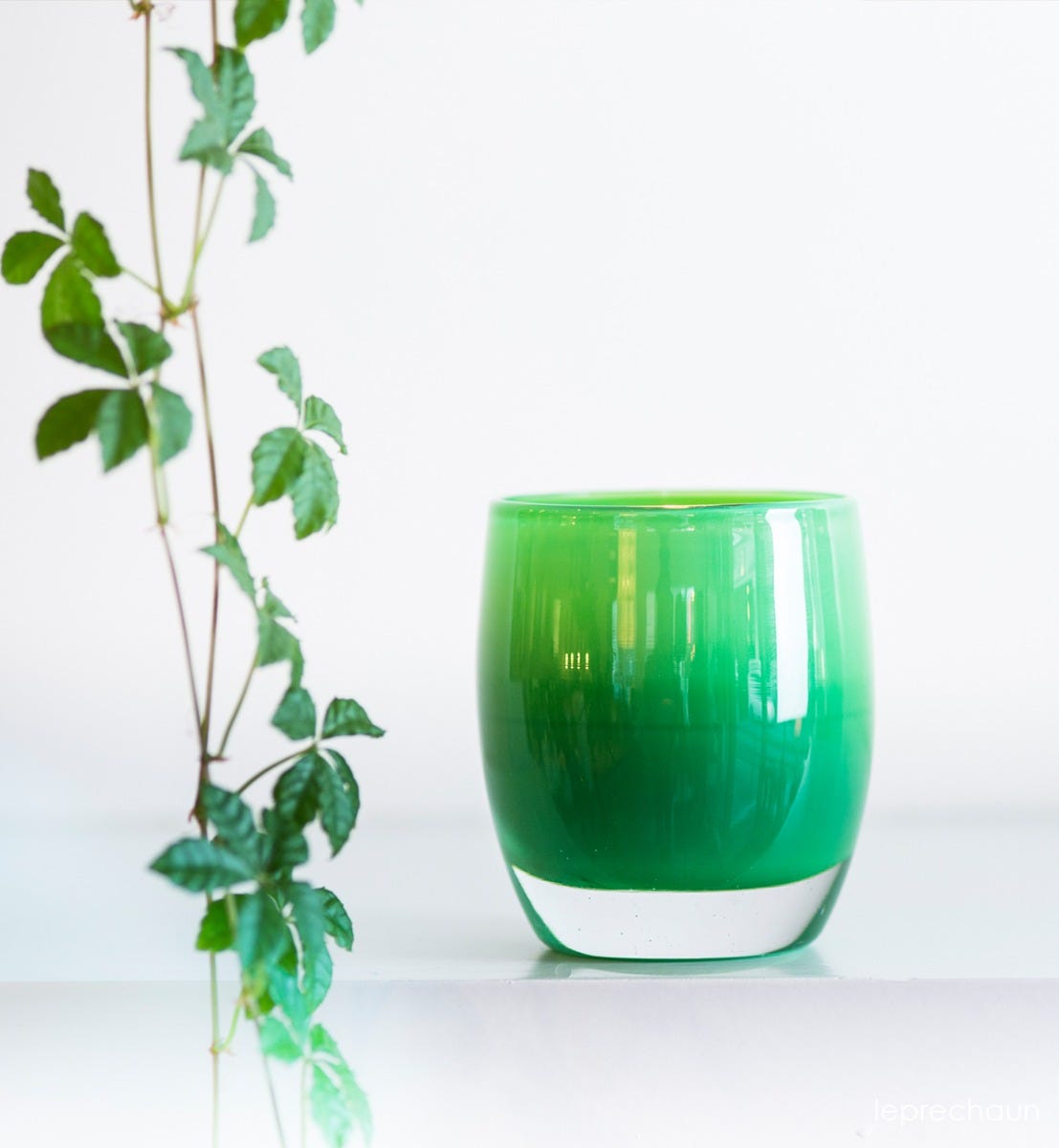 leprechaun hand-blown green glass votive candle holder