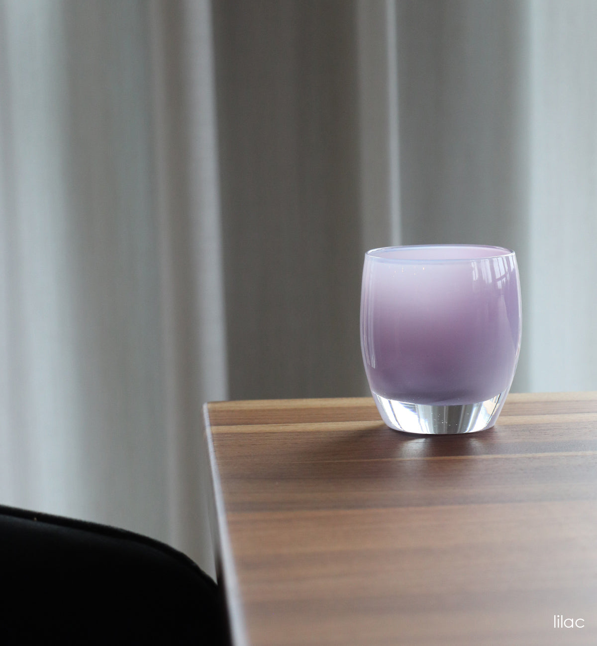 lilac, soft purple, hand-blown glass votive candle holder