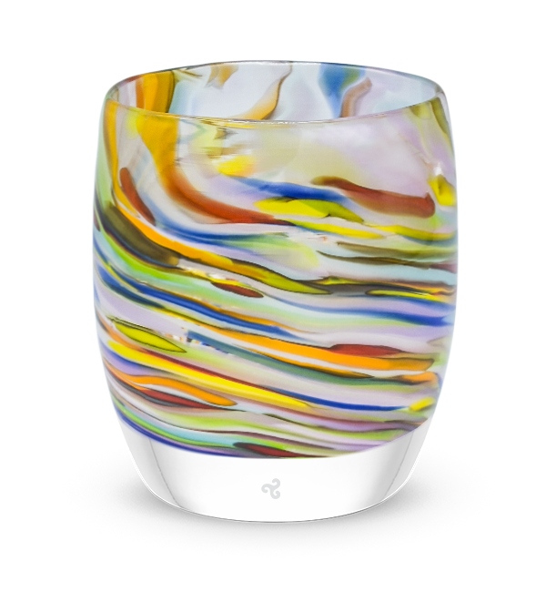 living color hand-blown multicolored swirl, hand-blown glass votive candle holder
