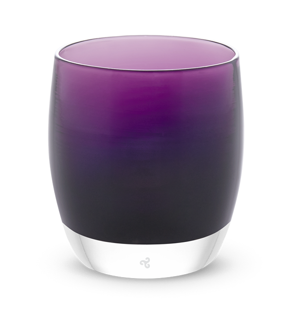 lollypop transparent dark purple hand-blown glass votive candle holder.
