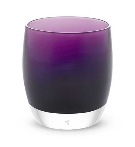 lollypop transparent dark purple hand-blown glass votive candle holder.