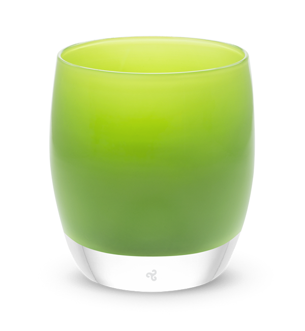 lucky lime green hand-blown glass votive candle holder.