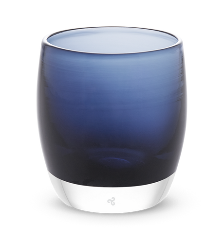 midnight dark blue hand-blown glass votive candle holder.