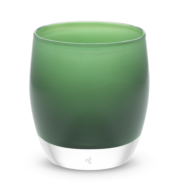 mistletoe green hand-blown glass votive candle holder