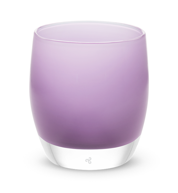 mom soft purple hand-blown glass votive candle holder.