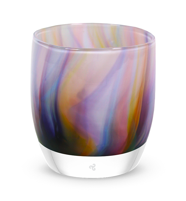 hand-blown multicolor swirled glass votive candle holder