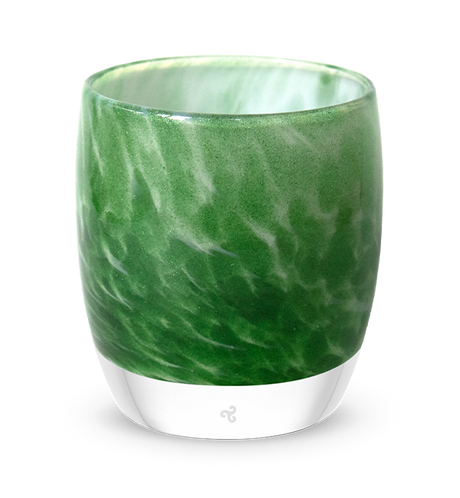 northstar, green with glitter hand-blown glass votive candle holder