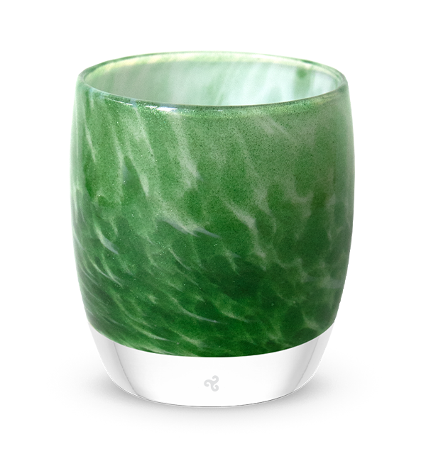 northstar, green with glitter hand-blown glass votive candle holder