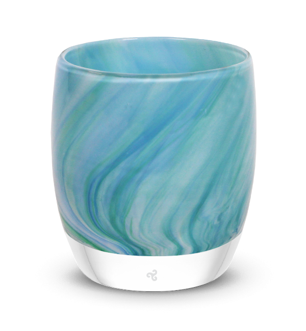 on base blue green swirled hand-blown glass votive candle holders