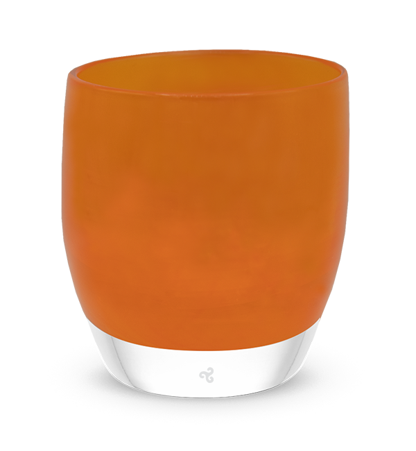 outspoken, translucent orange, hand-blown glass votive candle holder