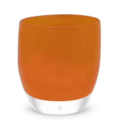 outspoken, translucent orange, hand-blown glass votive candle holder