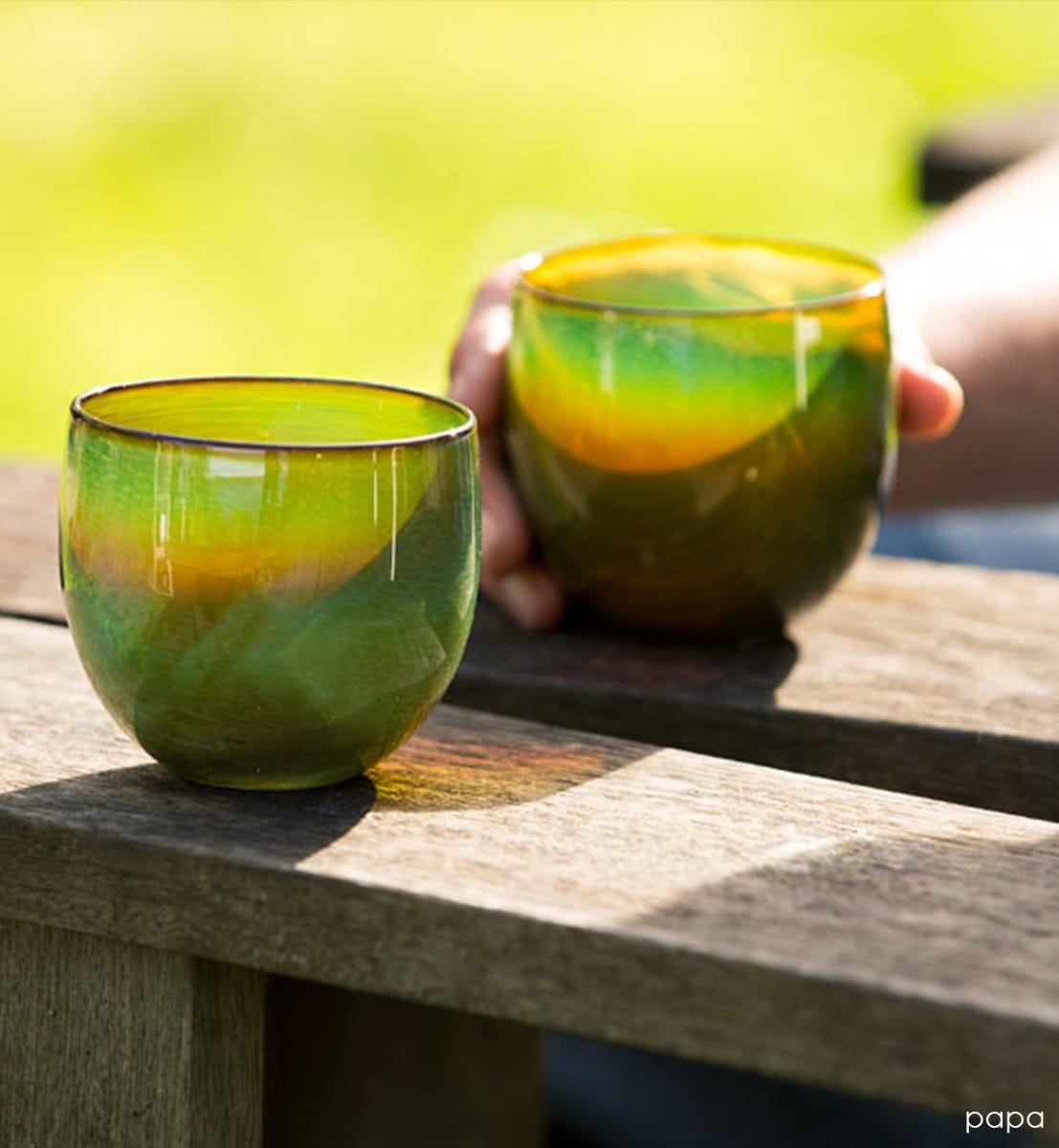 hand-blown multi-colored drinking glass