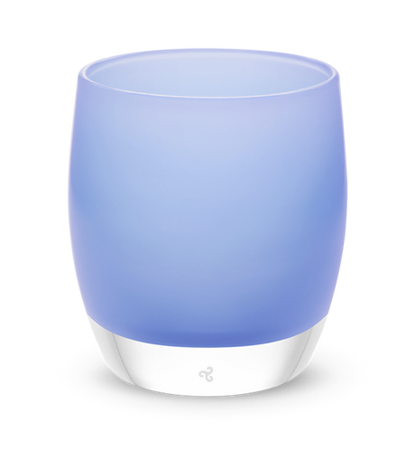 paws, opaque pale blue, hand-blown glass votive candle holder.