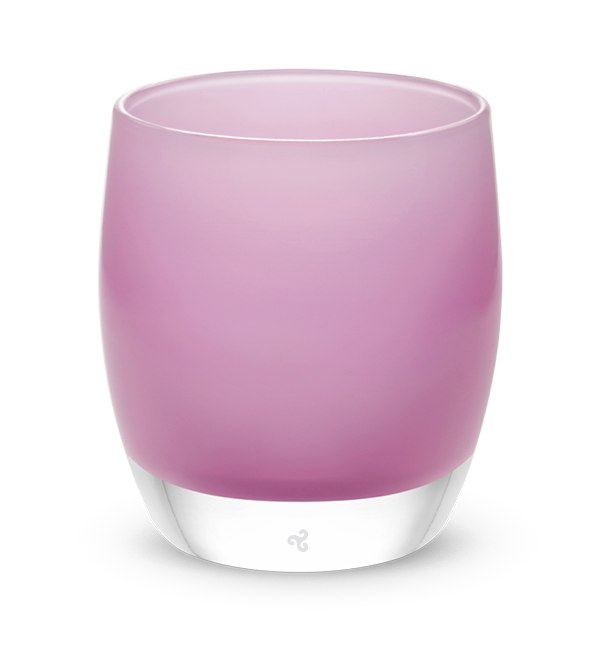 hand-blown peony pink glass votive candle holder.
