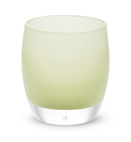 pollen off white with touch of green hand-blown glass votive candle holder.