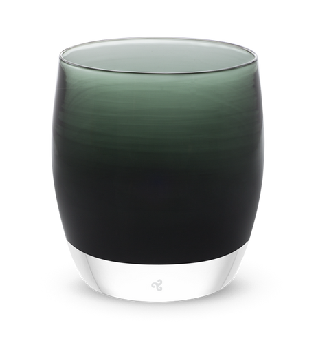 pond transparent dark evergreen hand-blown glass votive candle holder.