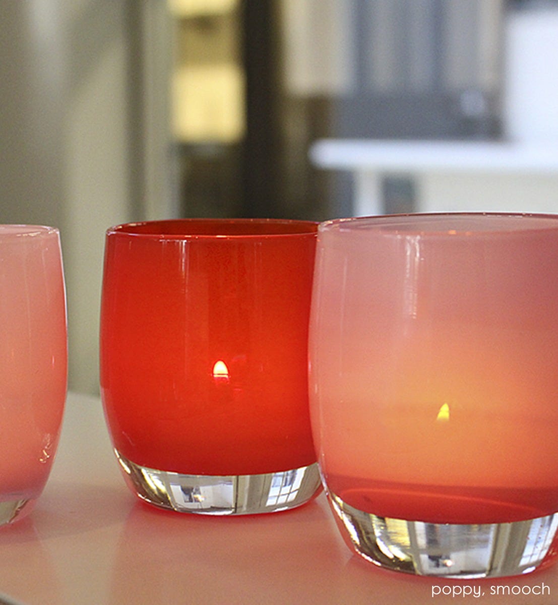 hand-blown poppy red glass votive candle holder