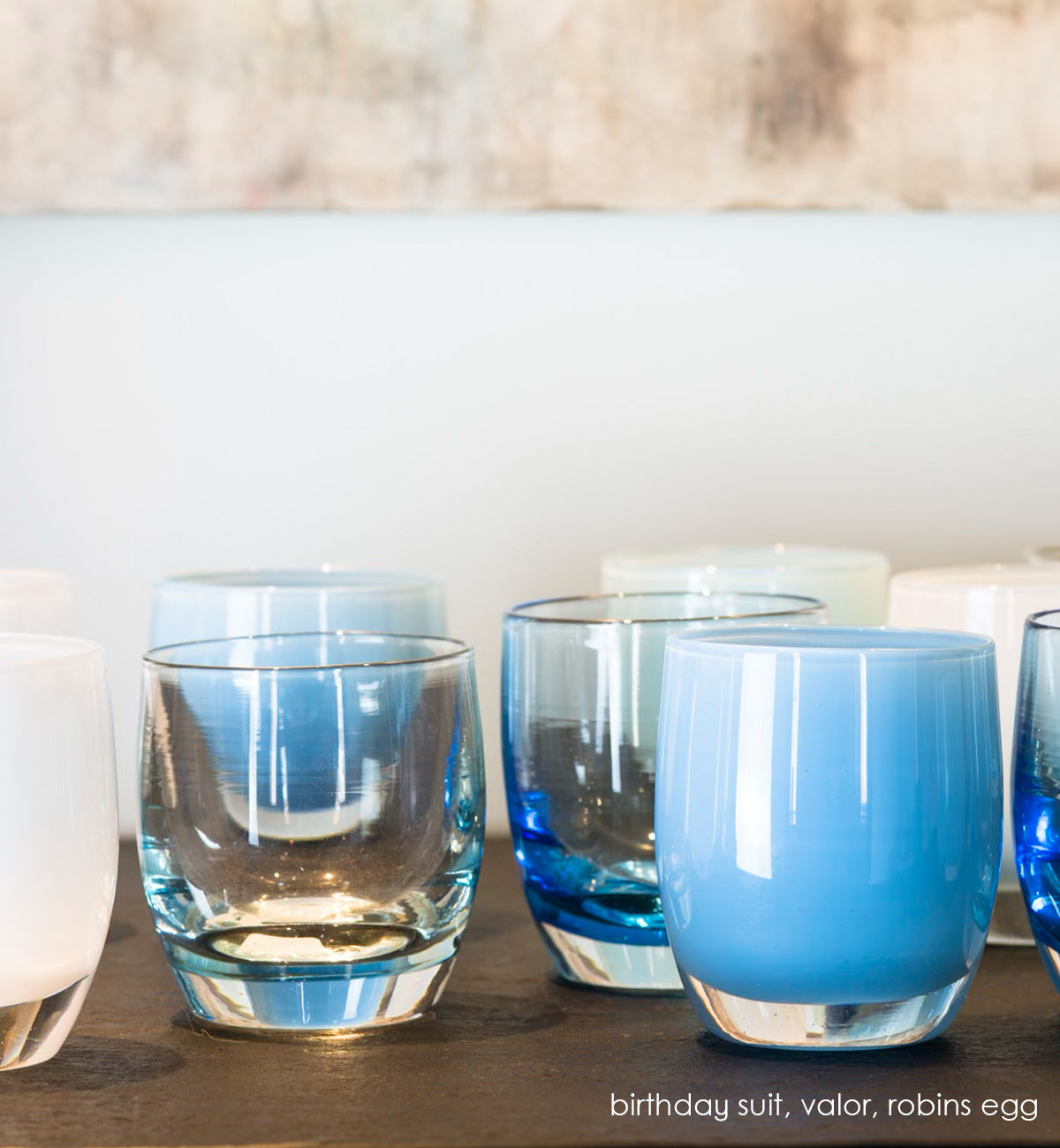 robins egg is hand-blown glass candle holder in a beautiful blue.