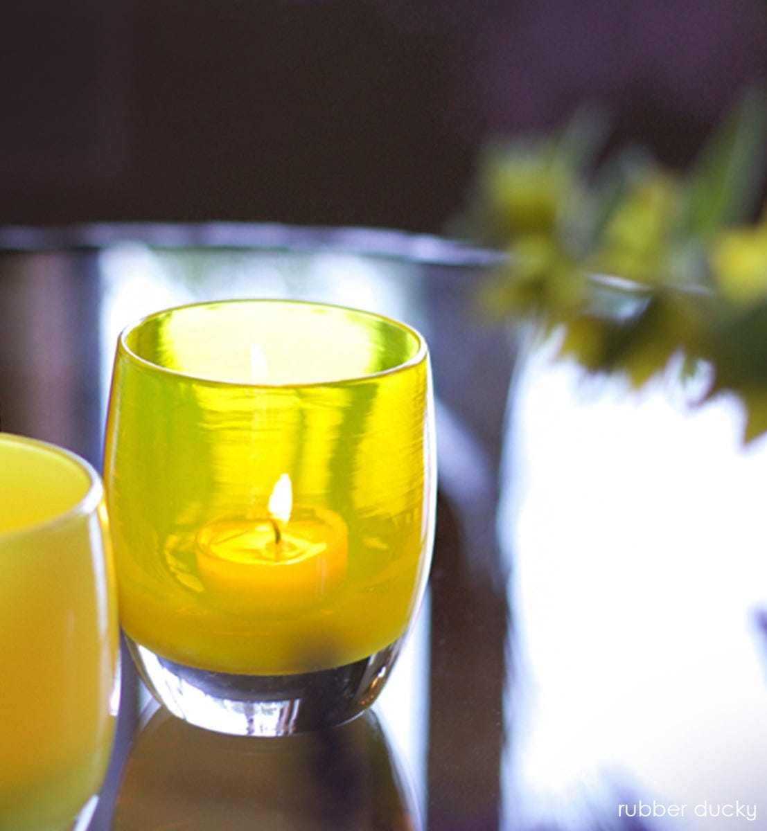 hand-blown clear yellow glass votive candle holder