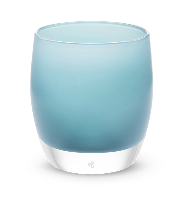 hand-blown bright teal blue glass votive candle holder