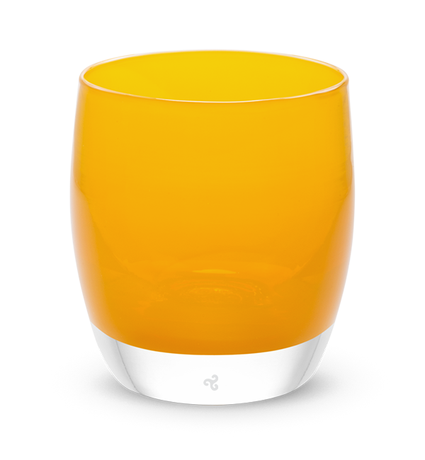 hand-blown bright orange yellow glass votive candle holder