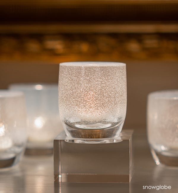 snowglobe hand-blown white frosted glass votive candle holder