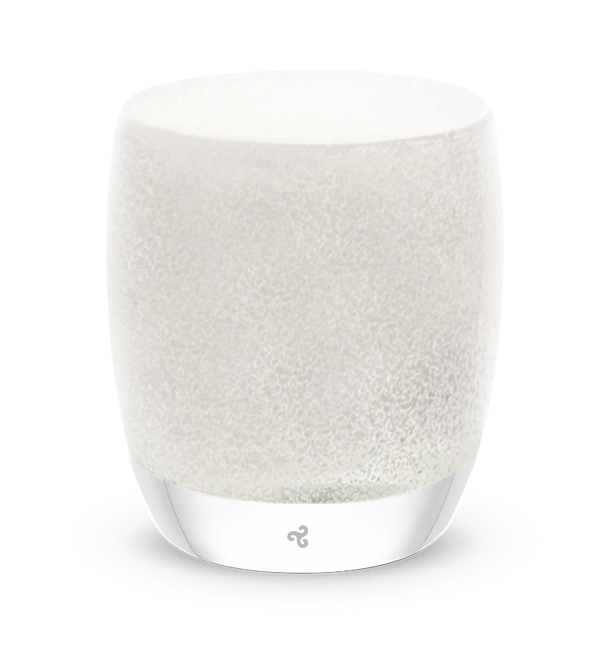 snow globe white texture on translucent hand-blown glass votive candle holder