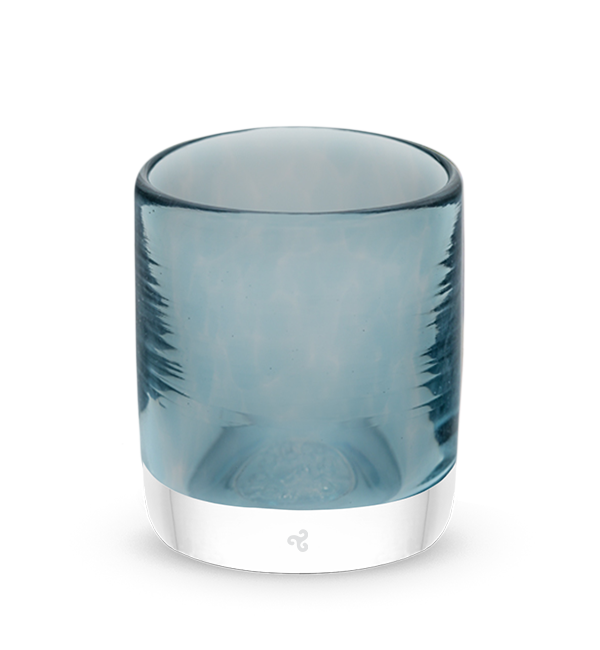 steel blue rocker, translucent gray blue, hand-blown lowball drinking glass