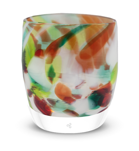 sugar plum, holiday multicolor textured, hand-made glass votive candle holder