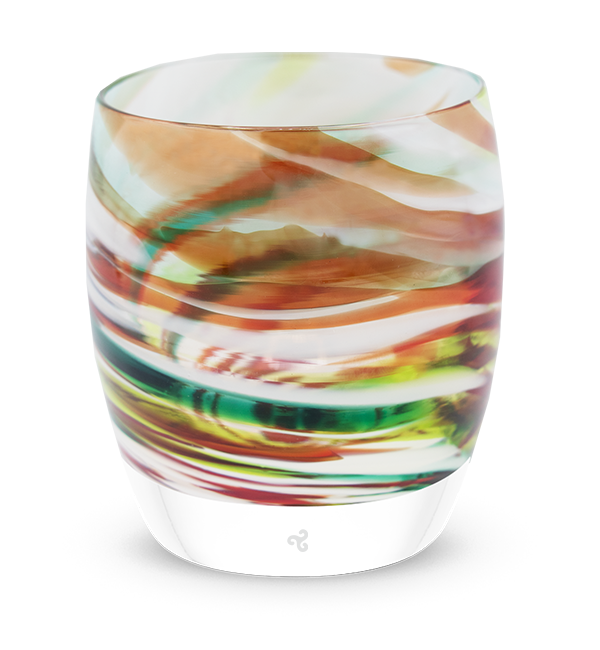 sugar plum, holiday multicolor textured, hand-made glass votive candle holder