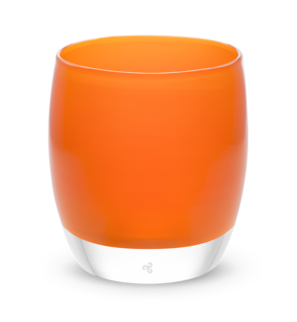 hand-blown tangerine orange glass votive candle holder