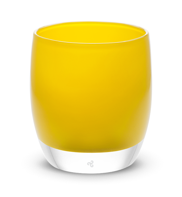 hand-blown golden yellow glass votive candle holder