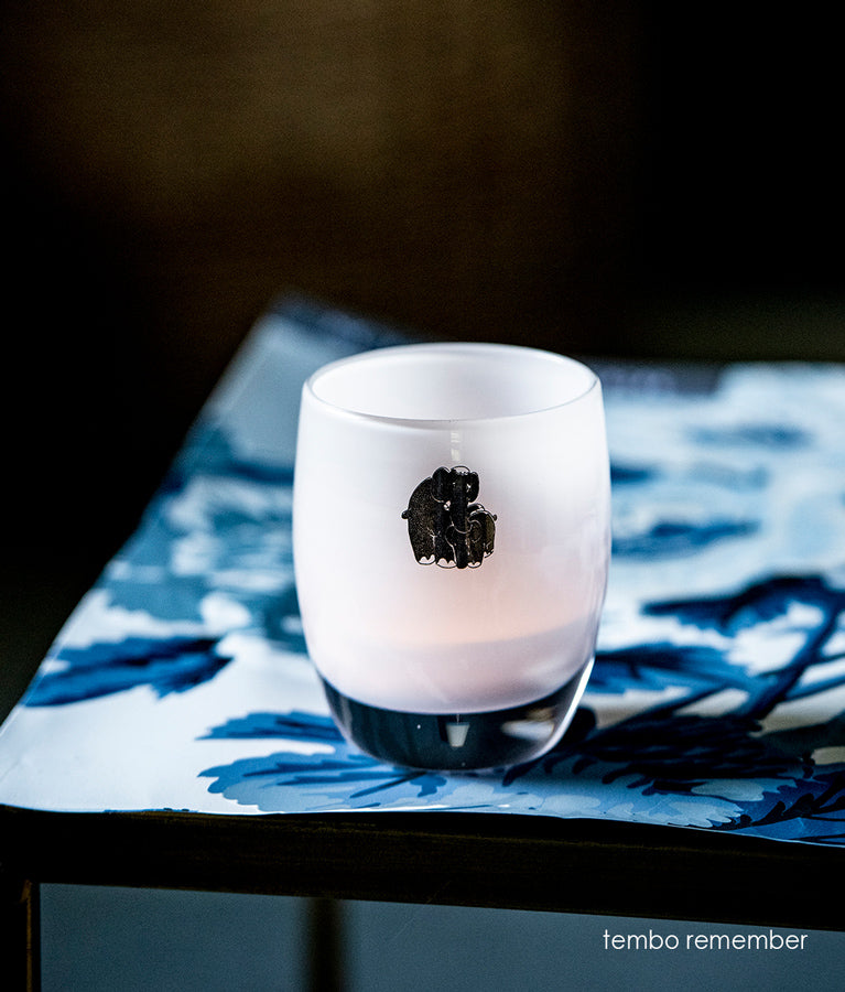 tembo remember hand-blown white glass candle holder