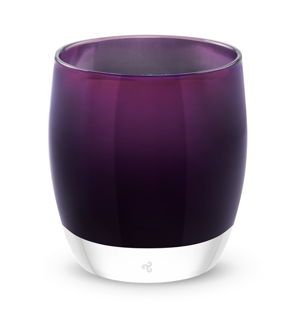 hand-blown dark purple with silver metallic interior glass votive candle holder