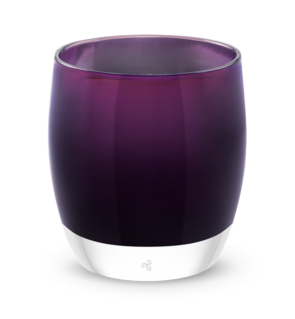 tulip, dark purple with silver metallic interior, hand-blown glass votive candle holder