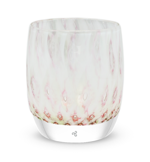 unforgettable white with pink bubbles, hand-blown glass votive candle holder