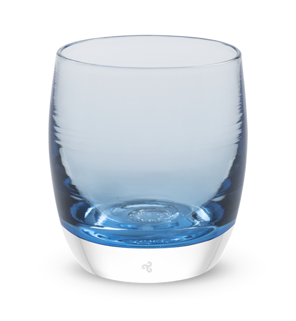 valor clear light blue hand-blown glass votive candle holder.