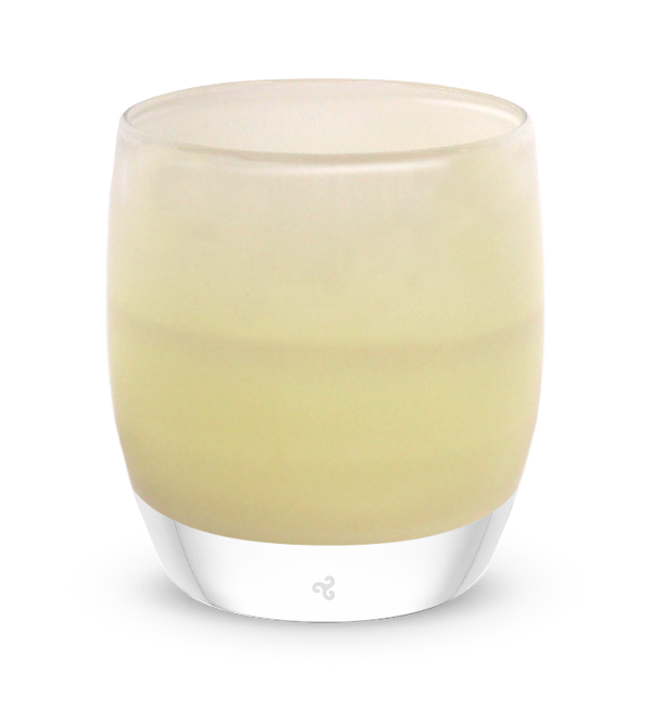 wagging along, pale yellow, hand-blown glass votive candle holder
