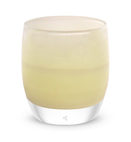 wagging along, pale yellow, hand-blown glass votive candle holder