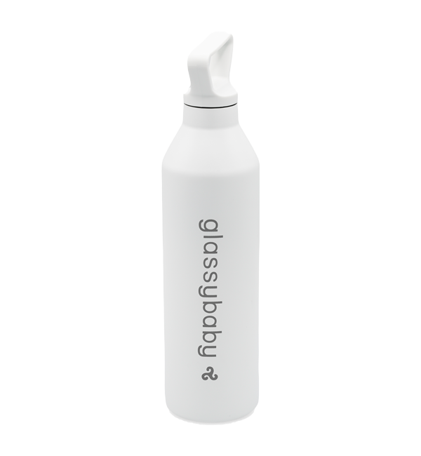 miir water bottle printed with glassybaby logo