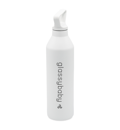 miir water bottle printed with glassybaby logo