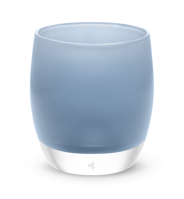 welcome, robins egg blue, hand-blown glass votive candle holder.