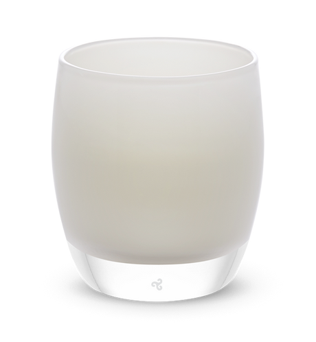 whiskers, opaque pale white, hand-blown glass votive candle holder.