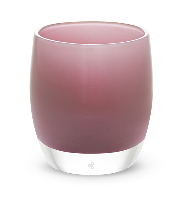 hand-blown mauve pink glass votive candle holder