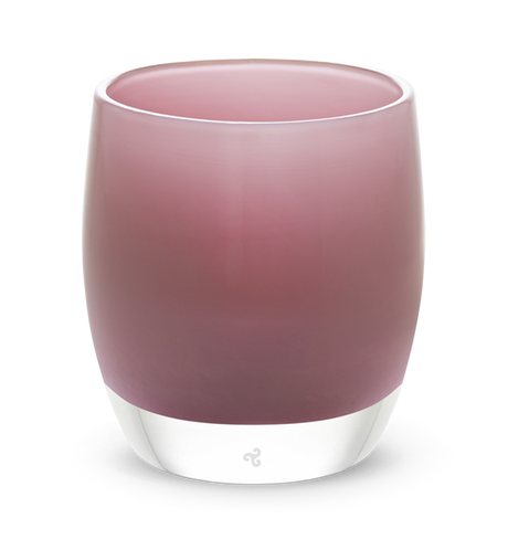 wild rose, mauve pink hand-blown glass votive candle holder
