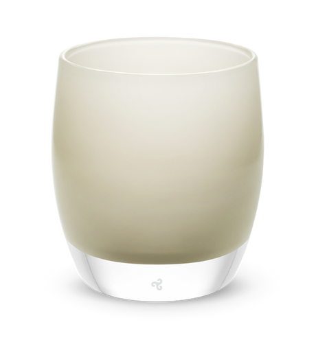 wings, tan grey, hand-blown glass votive candle holder.