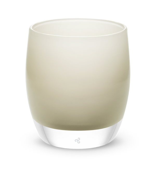 wings, tan grey, hand-blown glass votive candle holder.