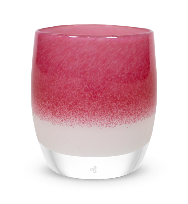 your love, bright pink on white, hand-blown glass votive candle holder