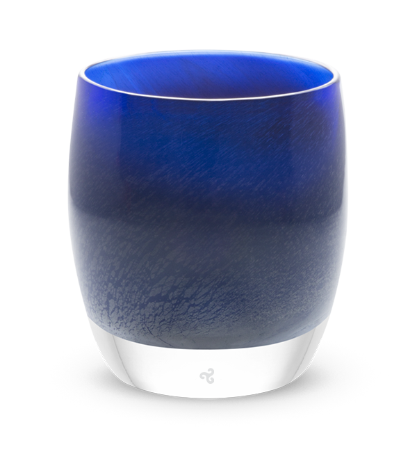 hand-blown midnight blue glass votive candle holder